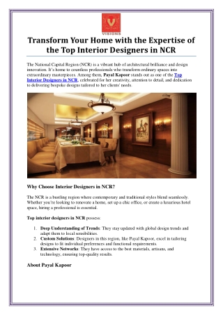 Top Interior Designers in NCR – Payal Kapoor