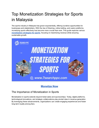 Top Monetization Strategies for Sports in Malaysia