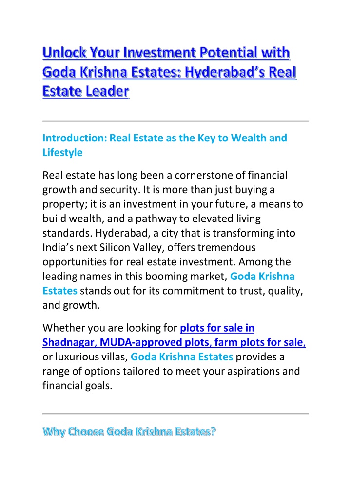 introduction real estate as the key to wealth