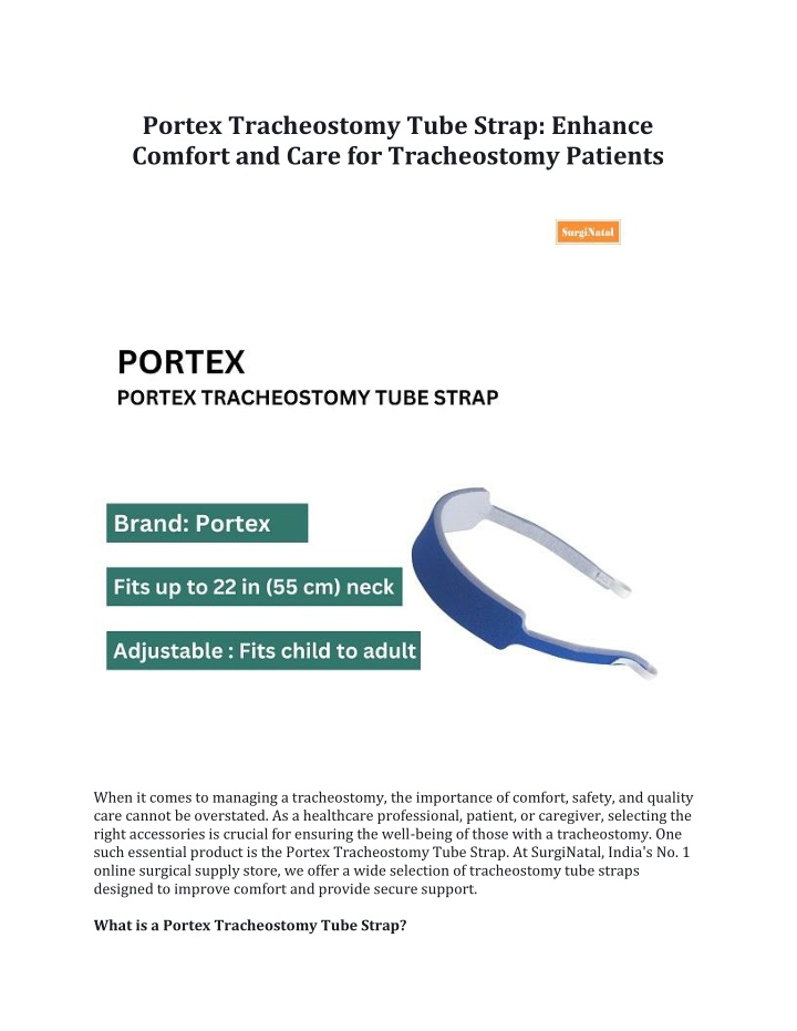 portex tracheostomy tube strap enhance comfort