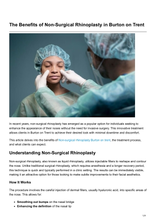 The Benefits of Non-Surgical Rhinoplasty in Burton on Trent