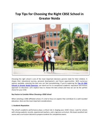 Top Tips for Choosing the Right CBSE School in Greater Noida