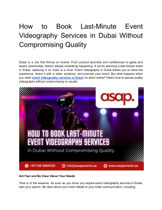 How to Book Last-Minute Event Videography Services in Dubai Without Compromising Quality