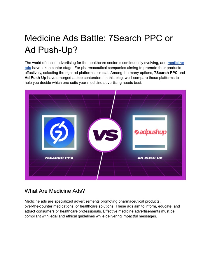 medicine ads battle 7search ppc or ad push up