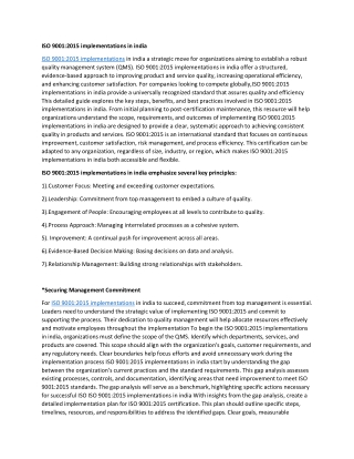 iso 9001 2015 implementations in india