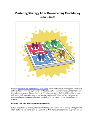 Mastering Strategy After Downloading Real Money Ludo Games