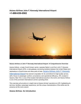 Asiana Airlines John F. Kennedy International Airport  1-888-839-0502