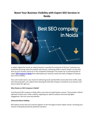 Boost Your Business Visibility with Expert SEO Services in Noida