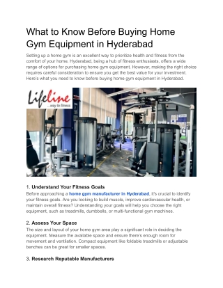 What to Know Before Buying Home Gym Equipment in Hyderabad
