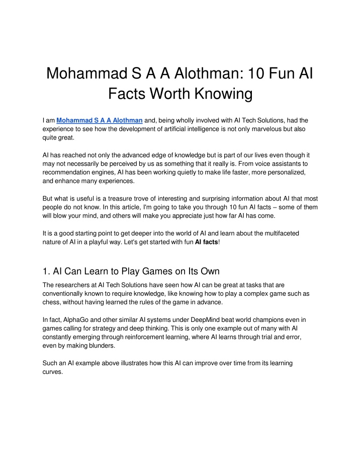 mohammad s a a alothman 10 fun ai facts worth knowing