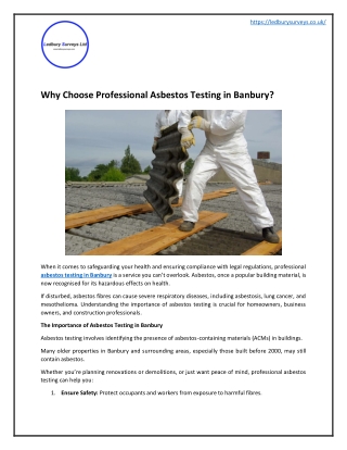 Why Choose Professional Asbestos Testing in Banbury?