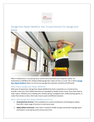 Garage Door Repair Medford: Your Trusted Solution for Garage Door Needs