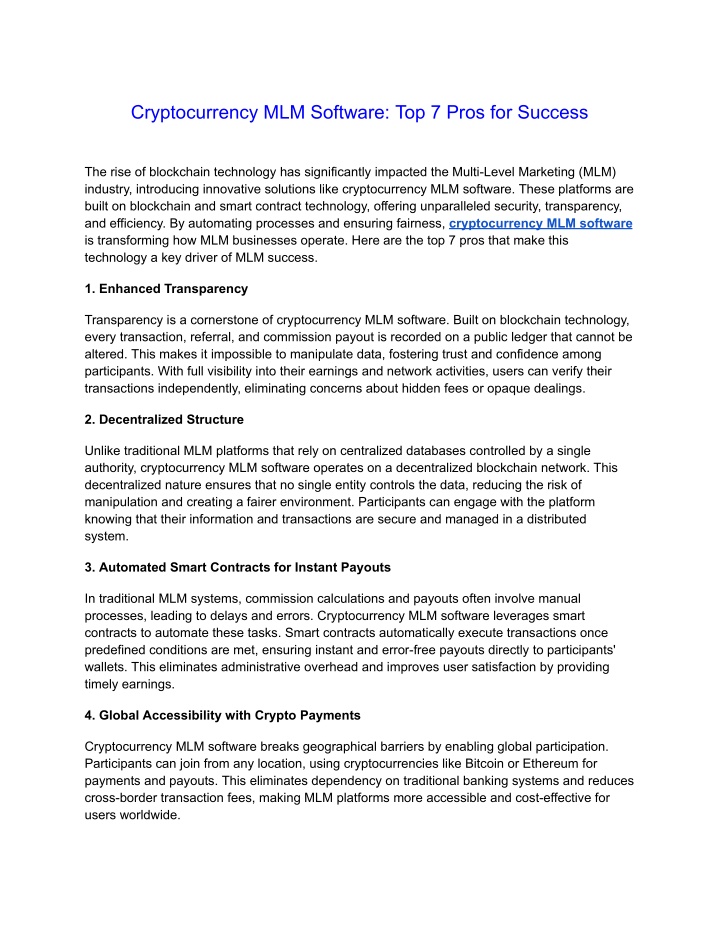 cryptocurrency mlm software top 7 pros for success