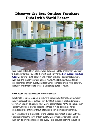 Discover the Best Outdoor Furniture Dubai with World Bazaar