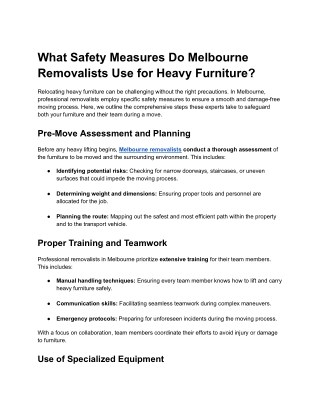 What Safety Measures Do Melbourne Removalists Use for Heavy Furniture