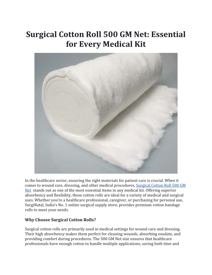 surgical cotton roll 500 gm net essential