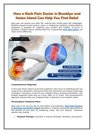 How a Neck Pain Doctor in Brooklyn and Staten Island Can Help You Find Relief