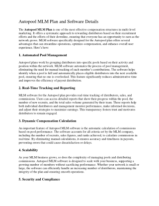 autopool mlm plan and software details