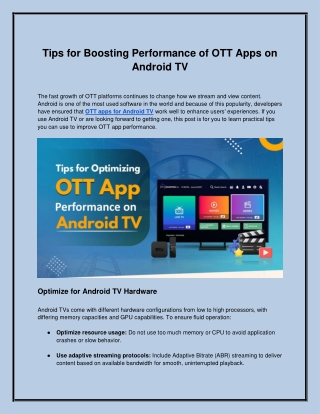 Tips for Boosting Performance of OTT Apps on Android TV