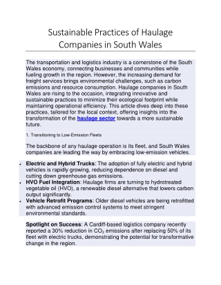 Sustainable Practices of Haulage Companies in South Wales