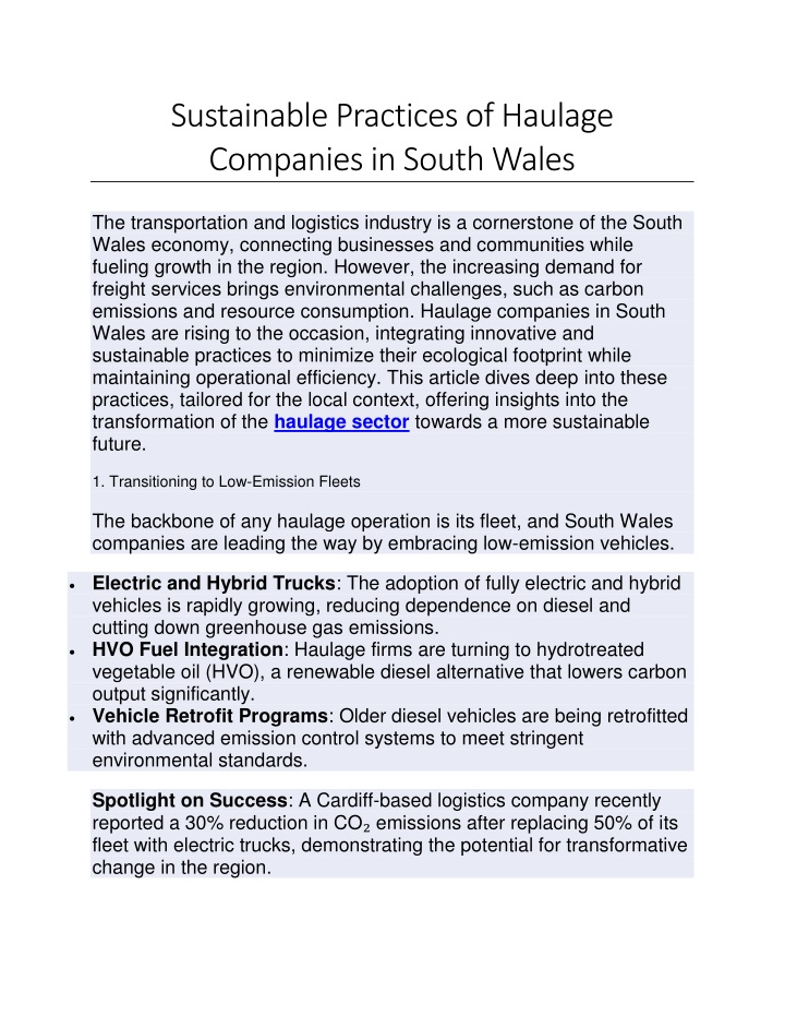 sustainable practices of haulage companies