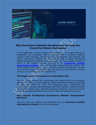 Why Ecommerce Website Development Services Are Crucial for Modern Businesses