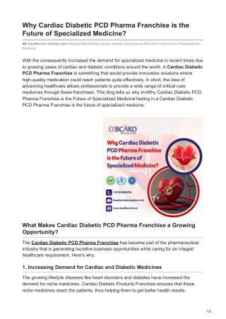 Why Cardiac Diabetic PCD Pharma Franchise is the Future of Specialized Medicine?