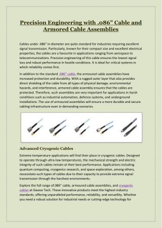 Precision Engineering with .086” Cable and Armored Cable Assemblies