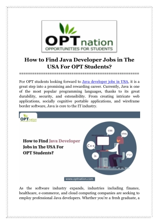 How To Find Java Developer Jobs In The USA For OPT Students