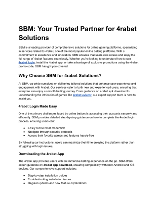 SBM_ Your Trusted Partner for 4rabet Solutions