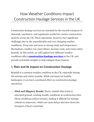 How Weather Conditions Impact Construction Haulage Services in the UK