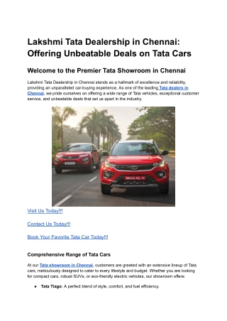 Lakshmi Tata Dealership in Chennai_ Offering Unbeatable Deals on Tata Cars