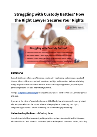 Struggling with Custody Battles? How the Right Lawyer Secures Your Rights.