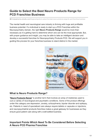 Guide to Select the Best Neuro Products Range for PCD Franchise Business