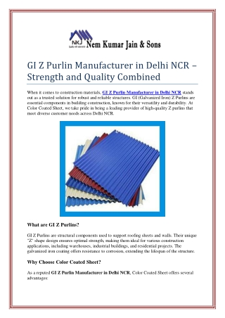 GI Z Purlin Manufacturer in Delhi NCR – Strength and Quality Combined