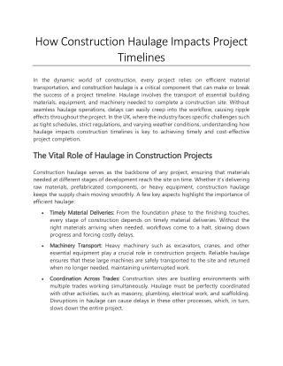 How Construction Haulage Impacts Project Timelines