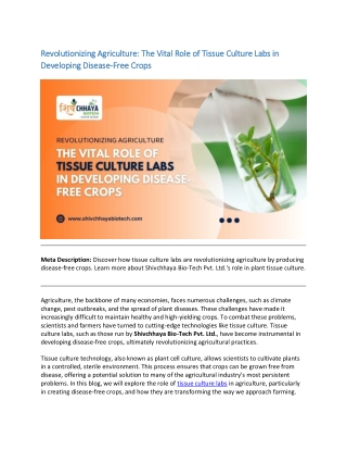 Revolutionizing Agriculture The Vital Role of Tissue Culture Labs in Developing Disease-Free Crops (1)