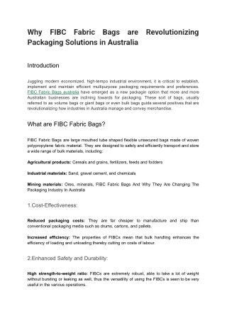 Why FIBC Fabric Bags are Revolutionizing Packaging Solutions in Australia