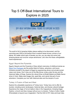 Top 5 Off-Beat International Tours to Explore in 2025