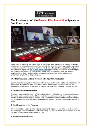 The Producers Loft the Premier Film Production Spaces in San Francisco