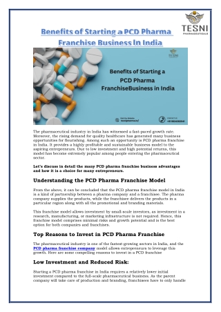 Benefits Of Starting a PCD Pharma Franchise Business In India