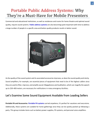 Portable Public Address Systems Why They're a Must-Have for Mobile Presenters