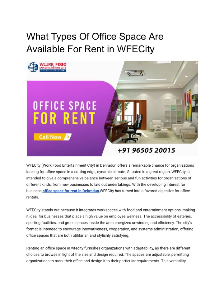 what types of office space are available for rent