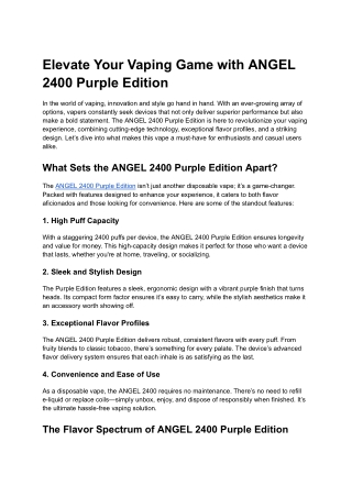 Elevate Your Vaping Game with ANGEL 2400 Purple Edition