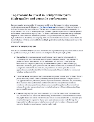 Top reasons to invest in Bridgestone tyres_ High-quality and versatile performance
