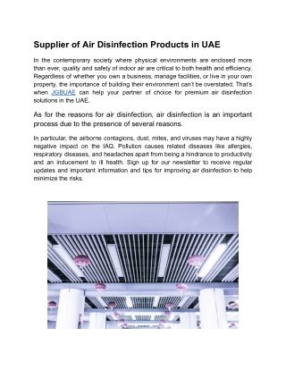 Supplier of Air Disinfection Products in UAE