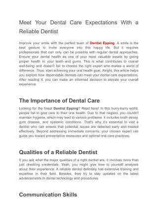 Meet Your Dental Care Expectations With a Reliable Dentist