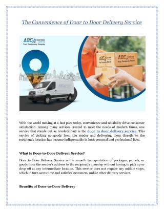 The Convenience of Door to Door Delivery Service