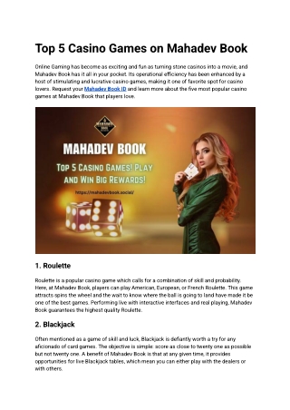 Top 5 Casino Games on Mahadev Book