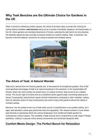 Why Teak Benches are the Ultimate Choice for Gardens in the UK